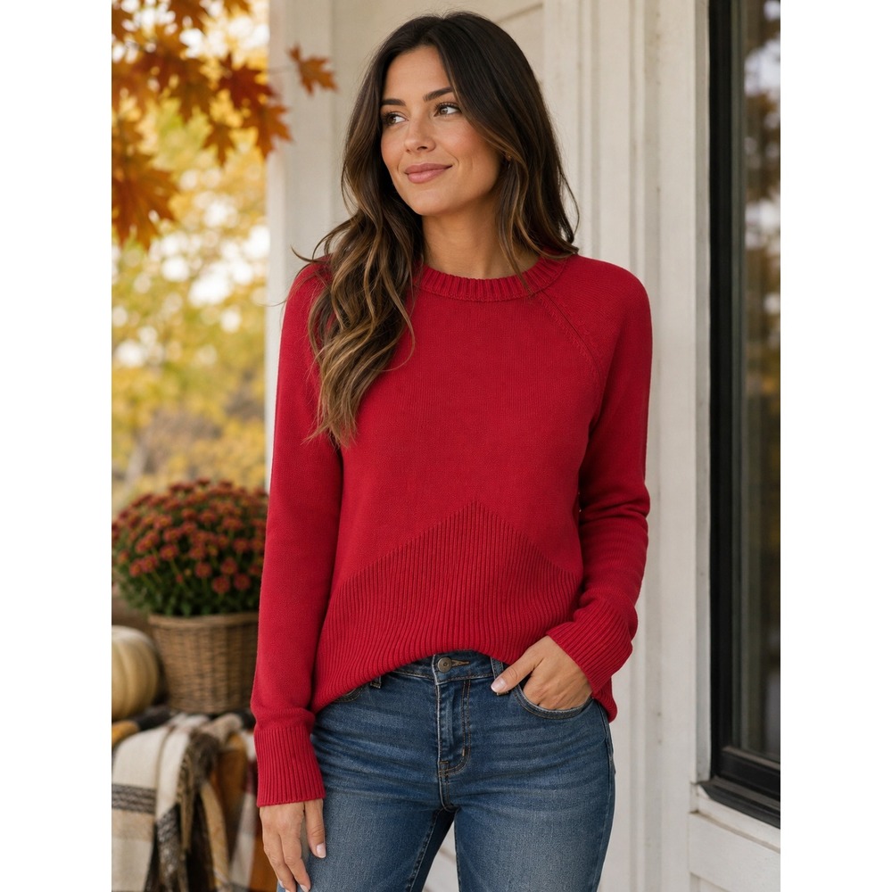 ✨2/$20 Athleta Mesa Sweater Wool Blend Radiant Red Small Raglan Ribbed Crew - Picture 10 of 11